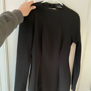 Lulu’s black open back long sleeve mini dress
